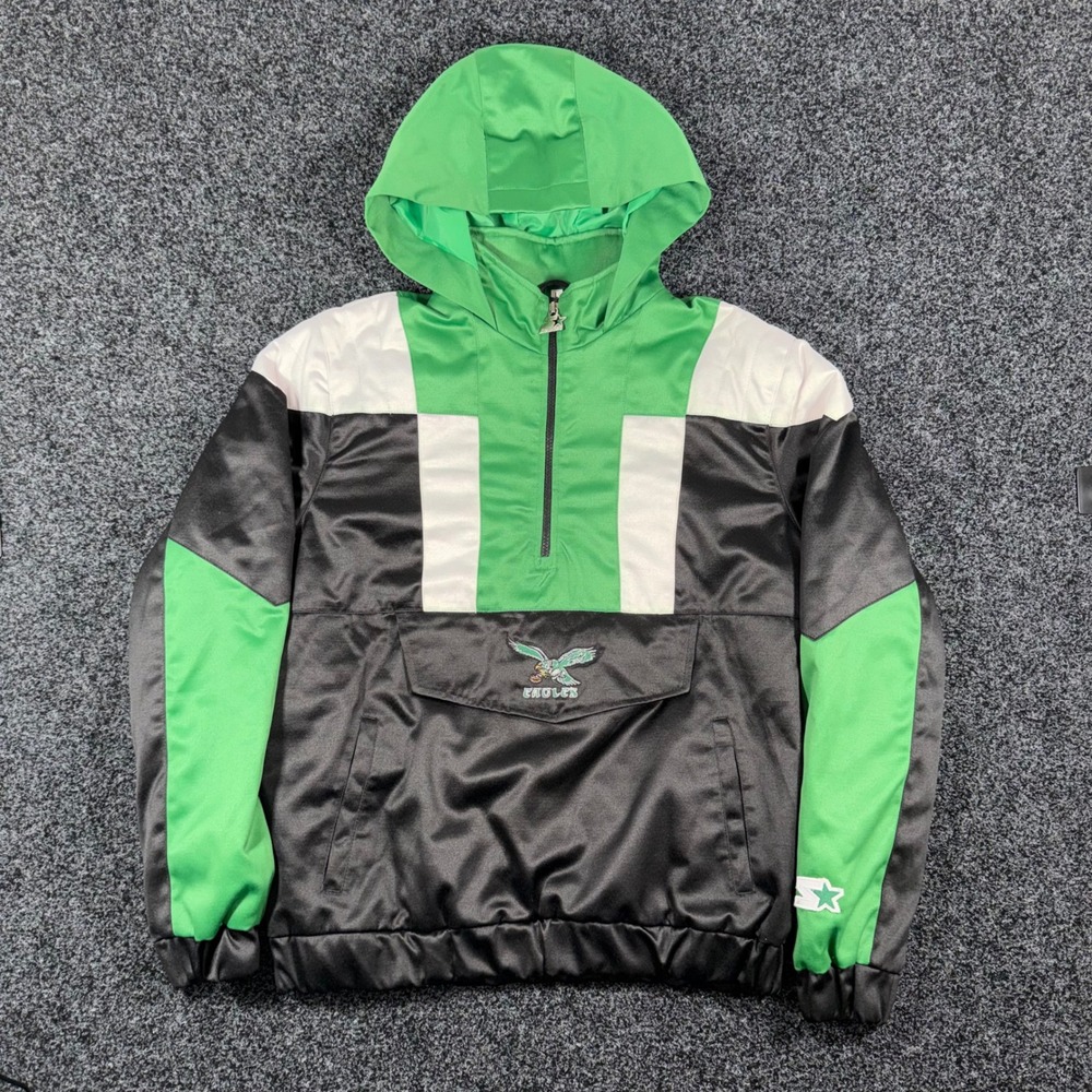 Starter Philadelphia Eagles Half Zip Hooded Jacket Kelly Green Large Modern Boot